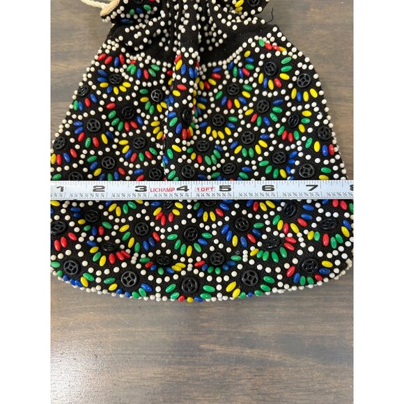 Vintage Multi Color Beaded Cinch Purse 70s - Picture 9 of 9